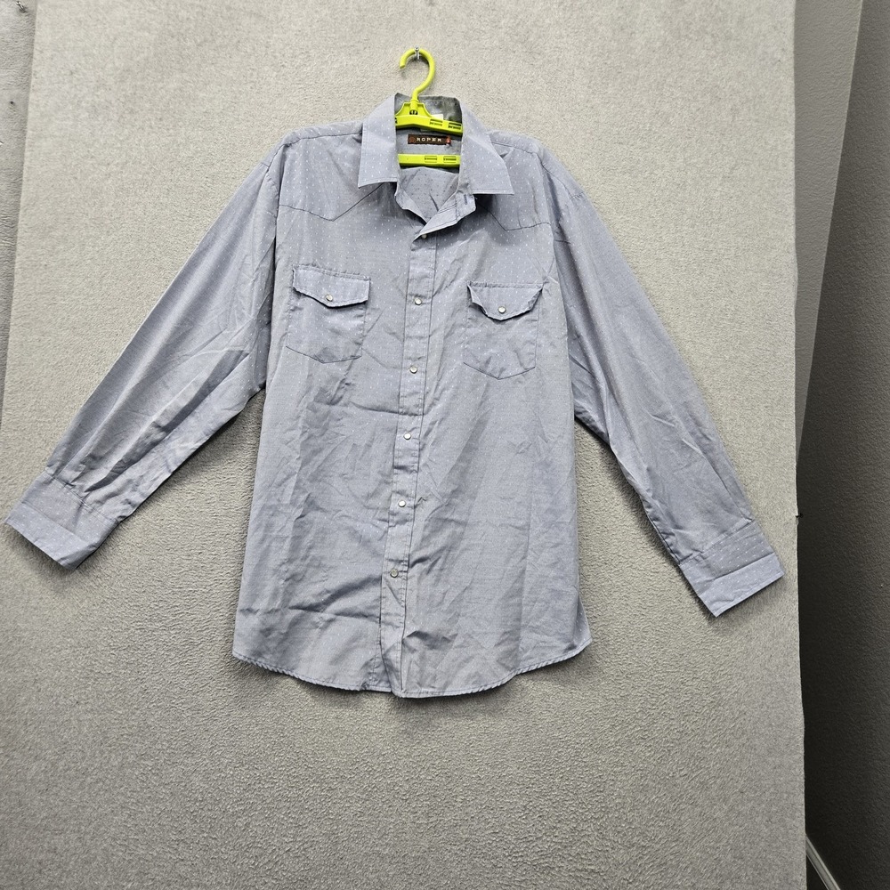 Roper Men Button Up Shirt 2XL Blue Geometric Western Pearl Snap